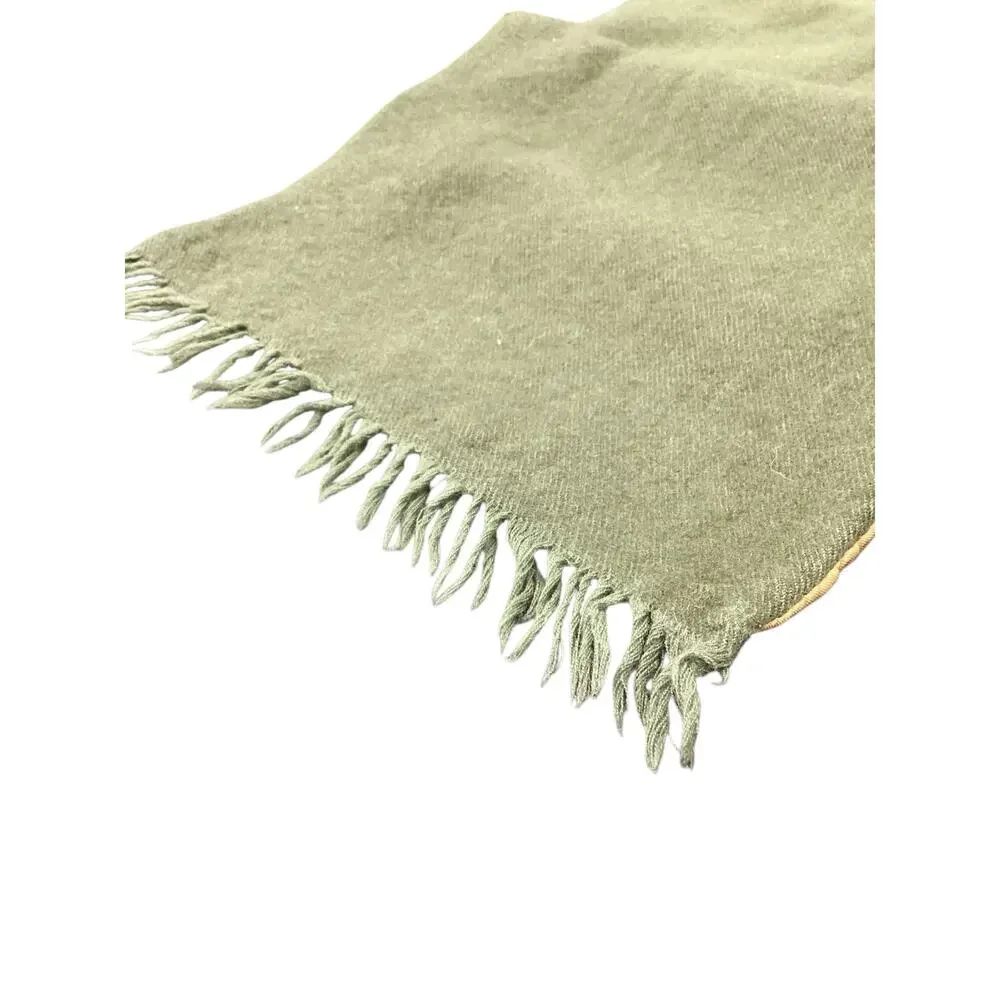 VTG Hermes Scarf Unisex 1Size Rectangle 100%Silk & Cashmere Fringes Green &Brown